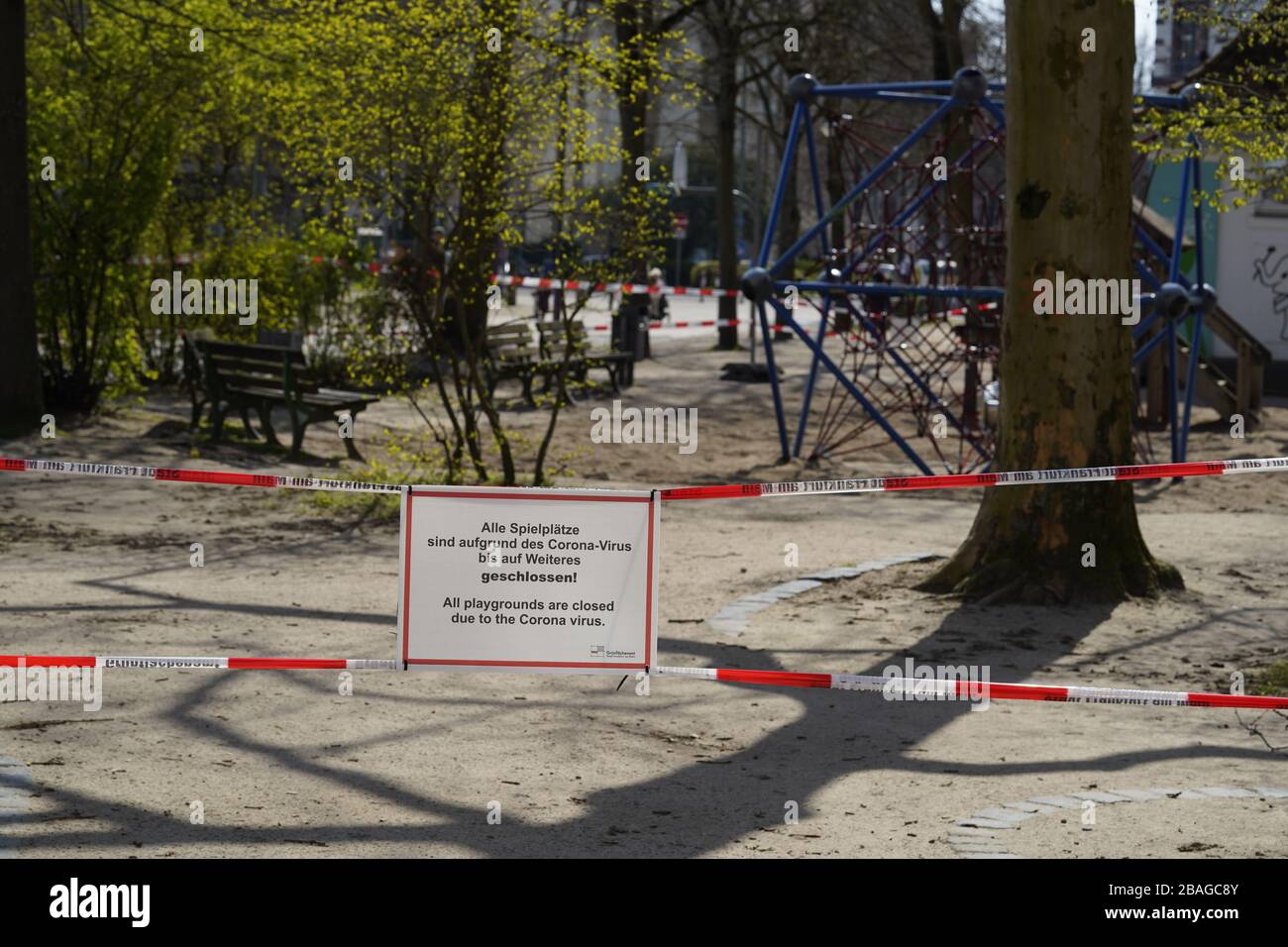 Closed Playgrounds in Frankfurt Germany due to Covid-19 Stock Photo