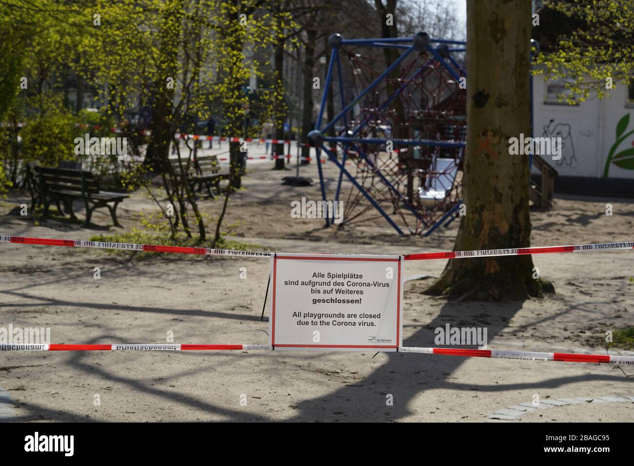 Closed Playgrounds in Frankfurt Germany due to Covid-19 Stock Photo