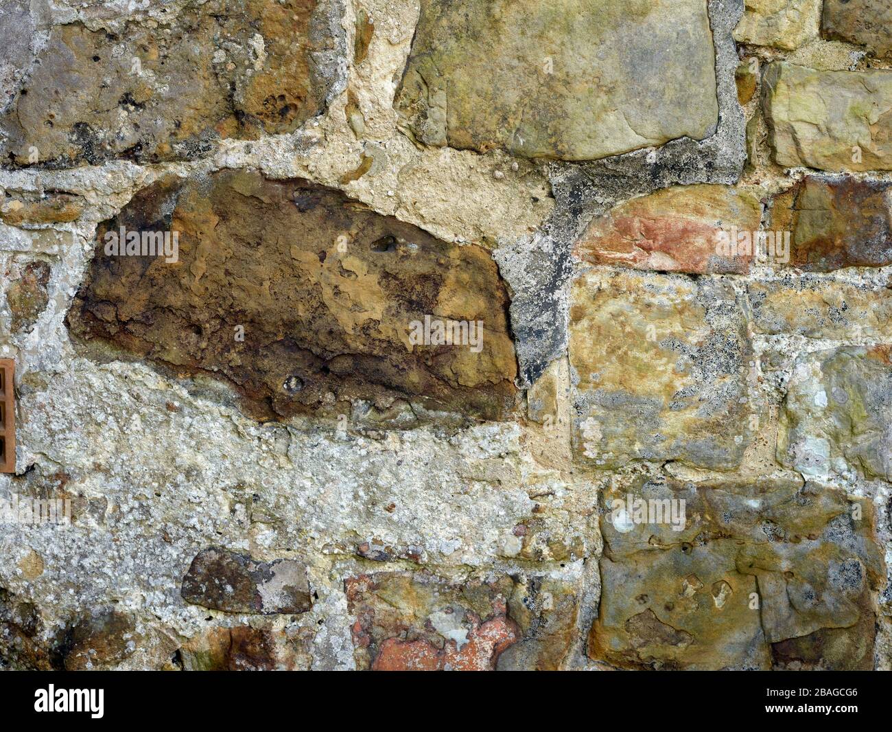 Abstract textured background od stone with lichen and moss beginning to populate, nature still-life Stock Photo