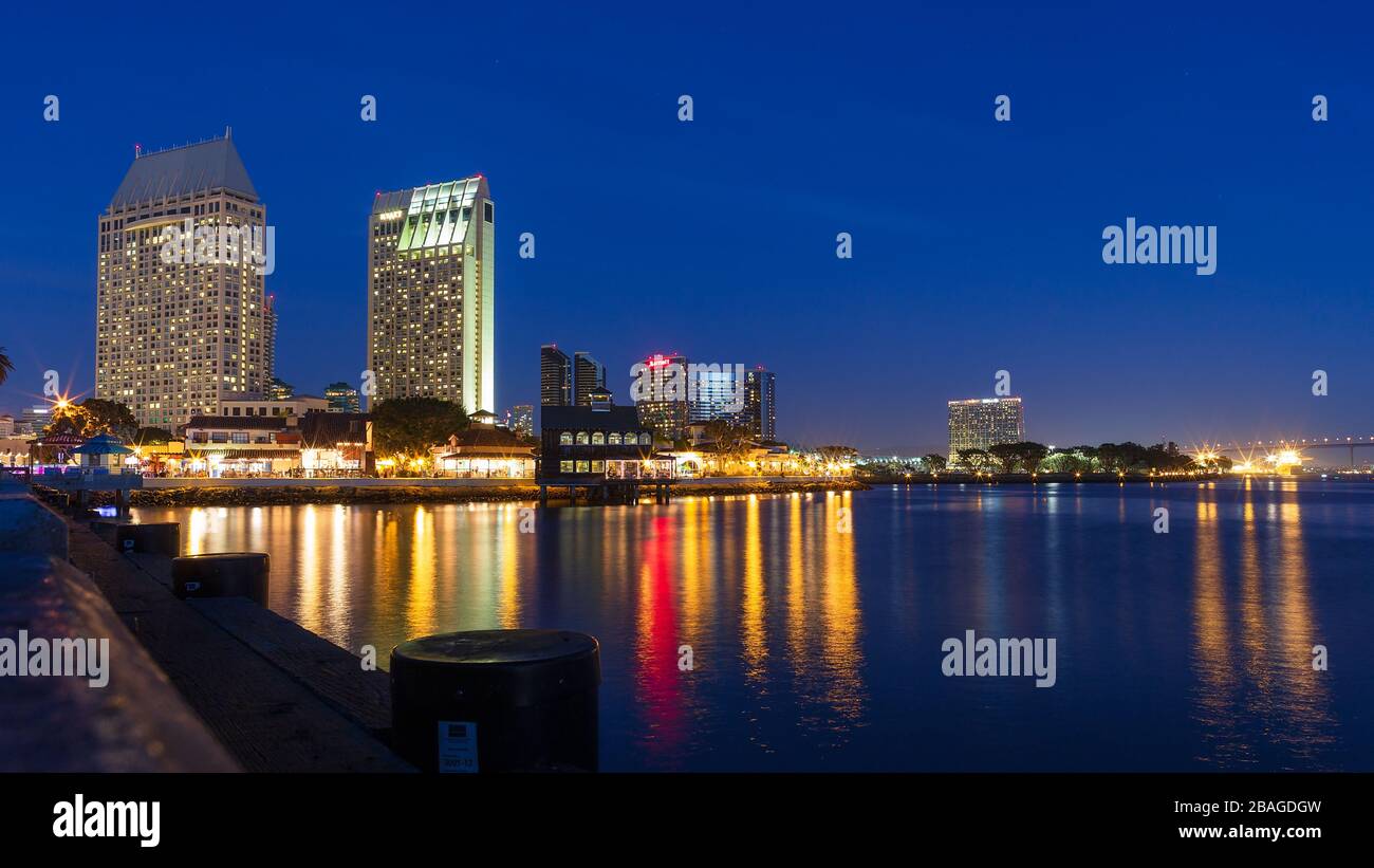 Downtown San Diego skyline and bay in San Diego, California Stock Photo