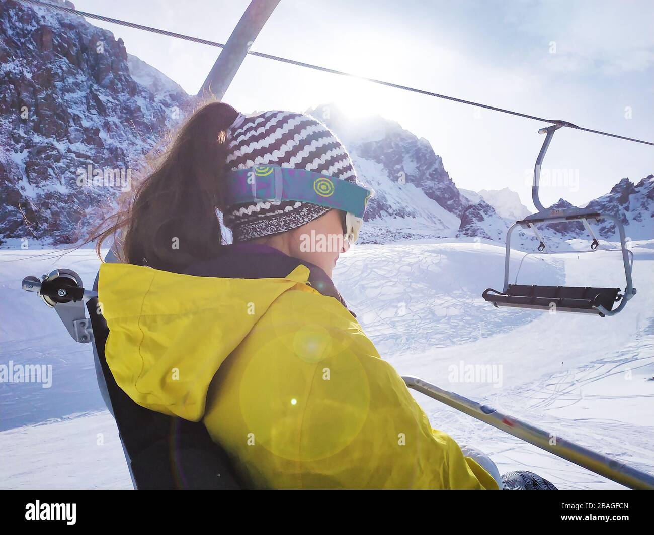 A woman on a chair lift hi-res stock photography and images - Alamy