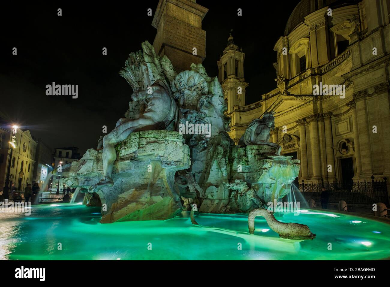 Rome, Navona Square.Fountain of Four Rivers (Bernini). Stock Photo