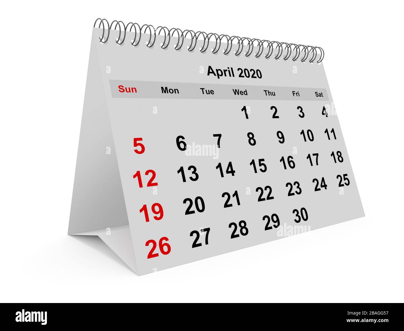 One page of the annual monthly calendar - month April 2020. 3d render Stock Photo