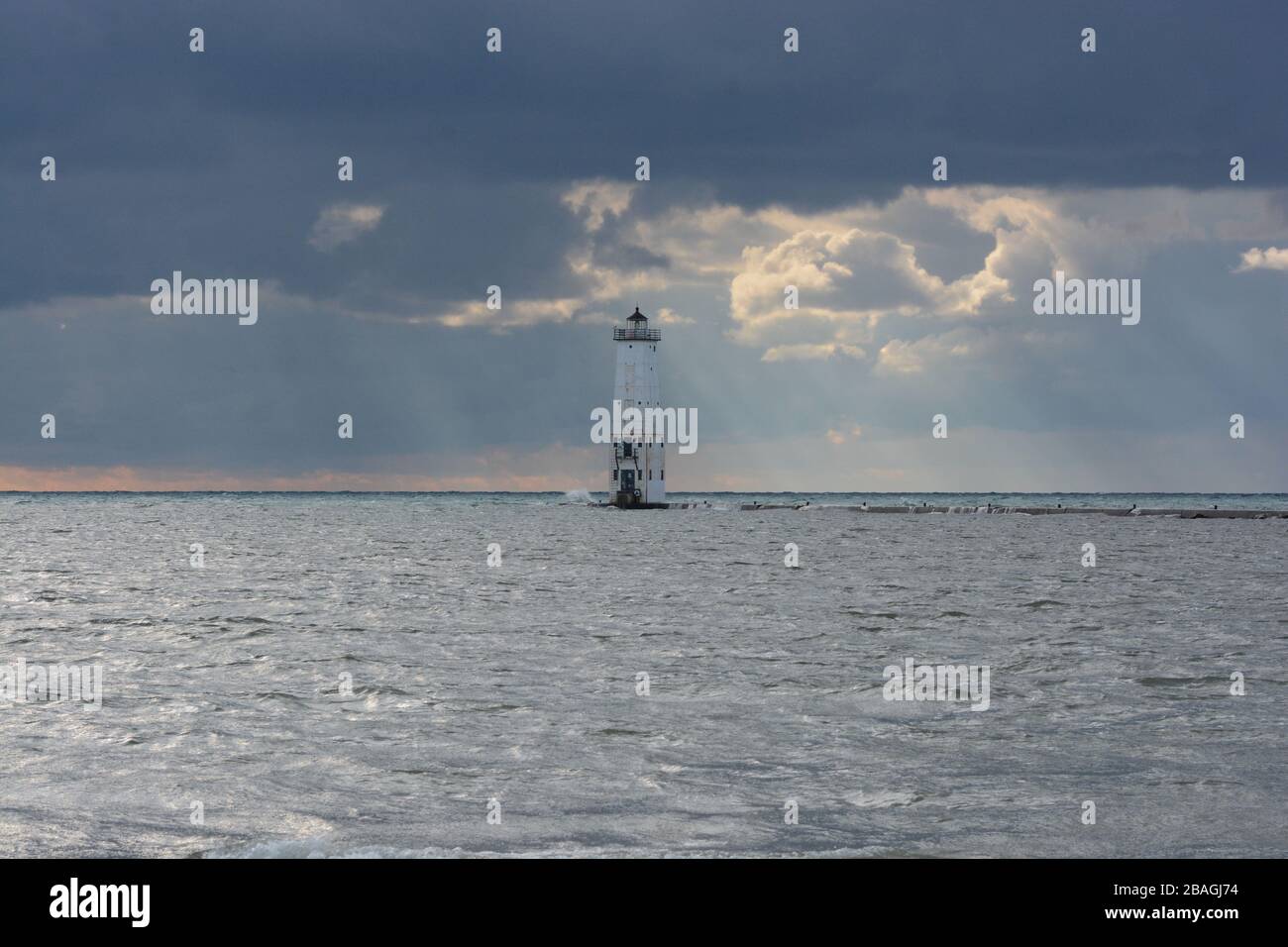 Frankfort North Breakwater Lighthouse on Lake Michigan. Frankfort, Michigan. Stock Photo
