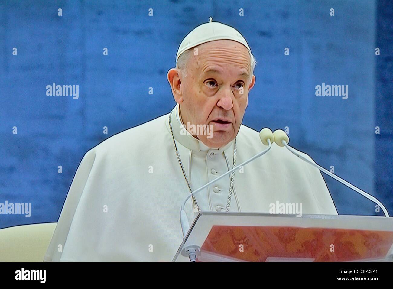 Francis Pope’s special Urbi et Orbi extraordinary blessing for pandemic corona virus Covid 19 on  March 27 2020 Vatican (St. Peter’s Basilica) Rome Italy Stock Photo