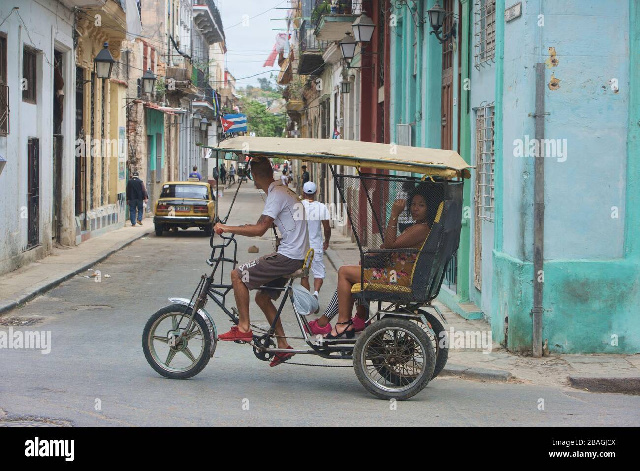 Bici taxi in Havana Vieja, Havana, Cuba Stock Photo