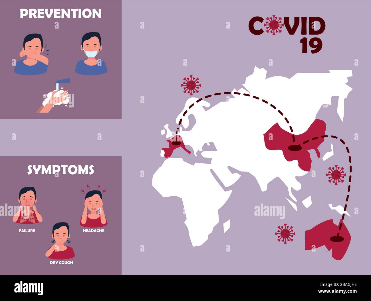 covid19 particles with earth maps and prevention methods Stock Vector ...