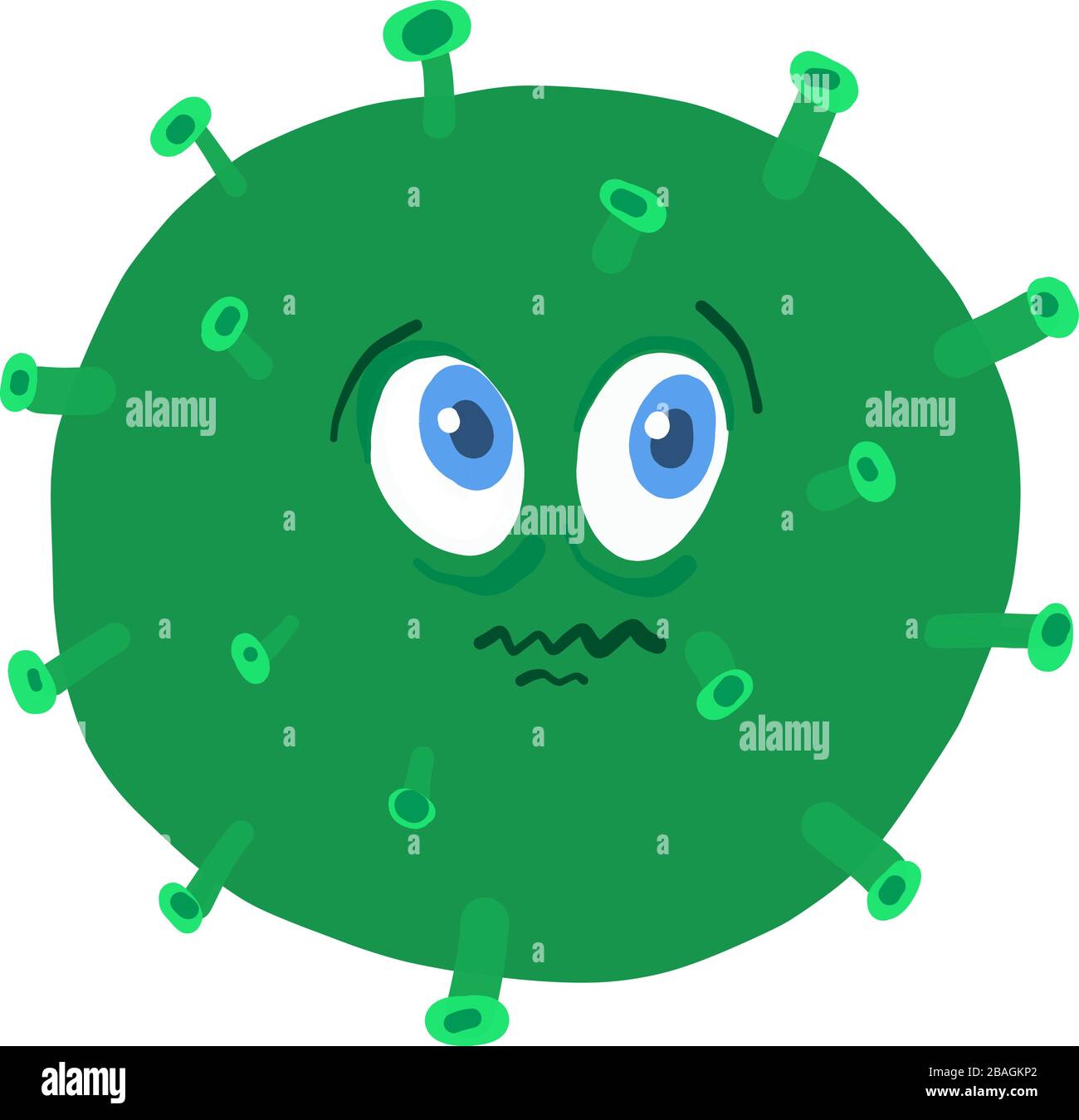Scared green coronavirus, illustration, vector on white background Stock Vector