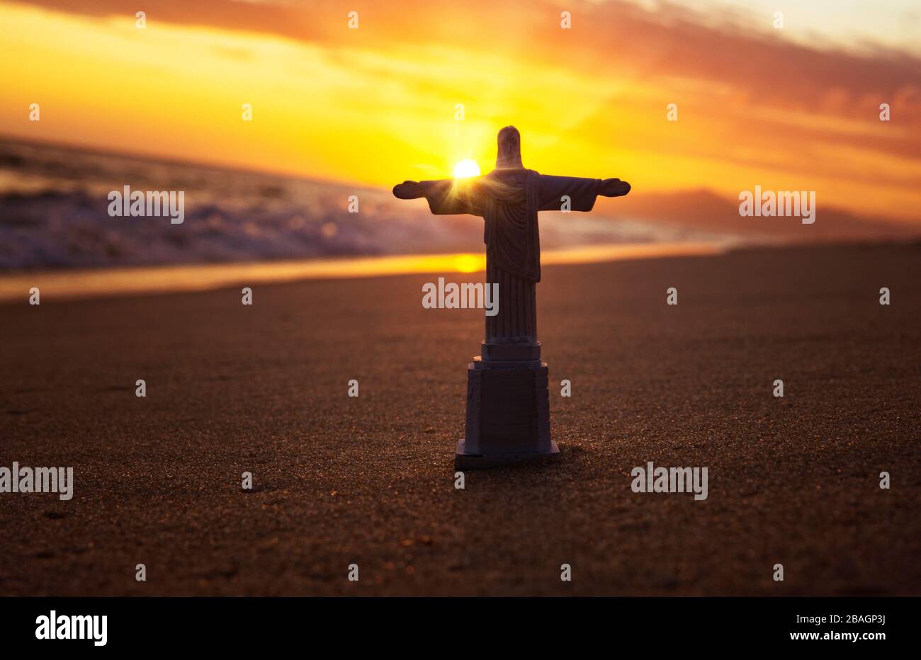 Christ The Redeemer Rio De Janeiro Famous Beach At Sunset Stock Photo