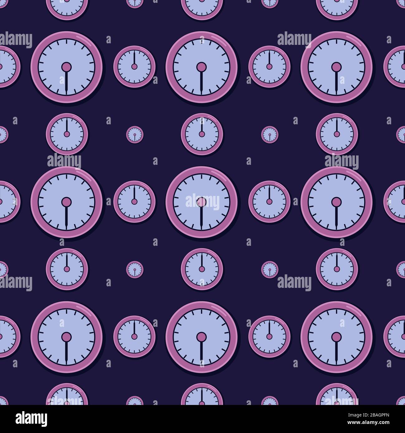 Clocks pattern, illustration, vector on white background Stock Vector