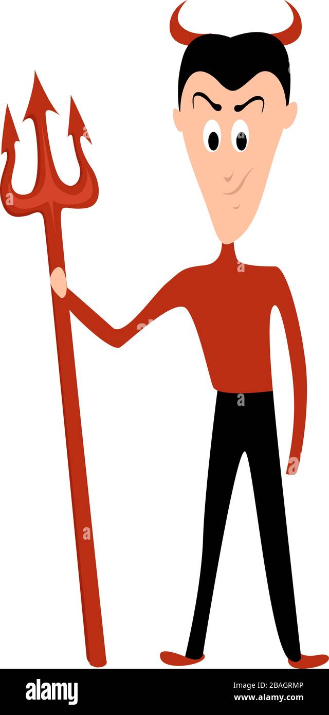 Devil with spear, illustration, vector on white background Stock Vector ...