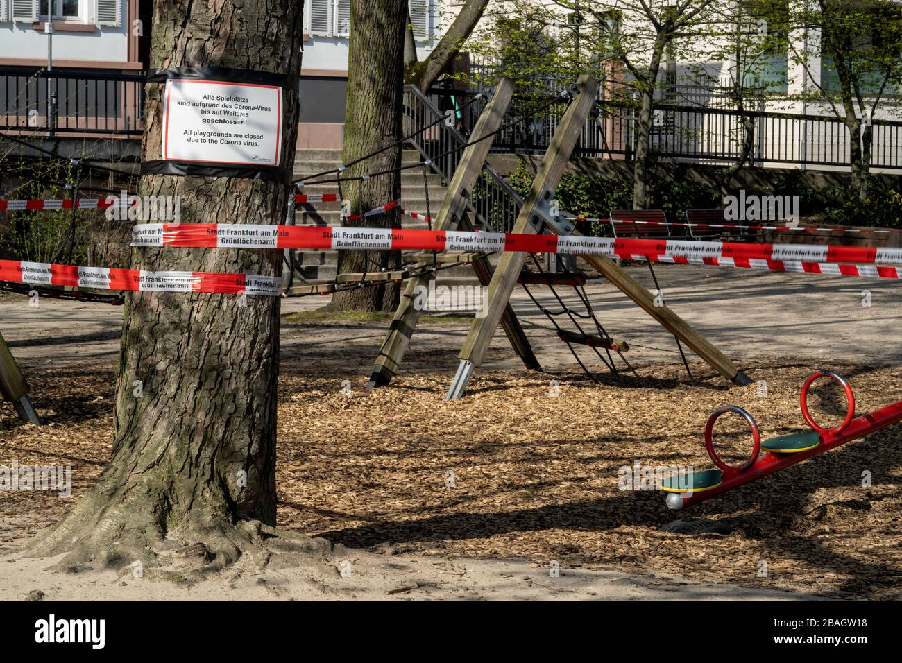 Closed Playgrounds in Frankfurt Germany due to Covid-19 Stock Photo