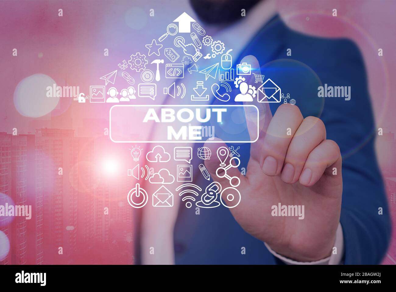 Text sign showing About Me. Business photo text telling someone list of ...