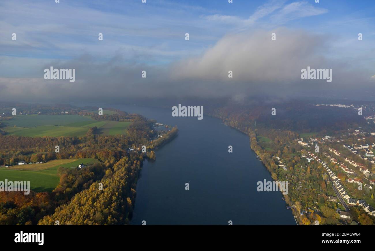 lake Baldeneysee between districts Fischlaken and the Ruhr, 20.11.2013, aerial view, Germany, North Rhine-Westphalia, Ruhr Area, Essen Stock Photo