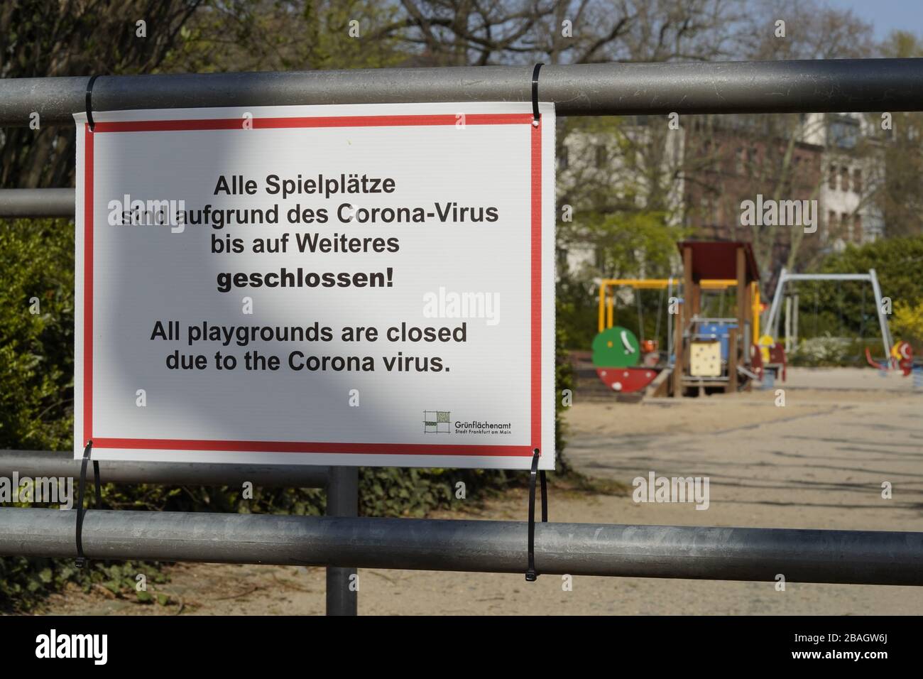 Closed Playgrounds in Frankfurt Germany due to Covid-19 Stock Photo