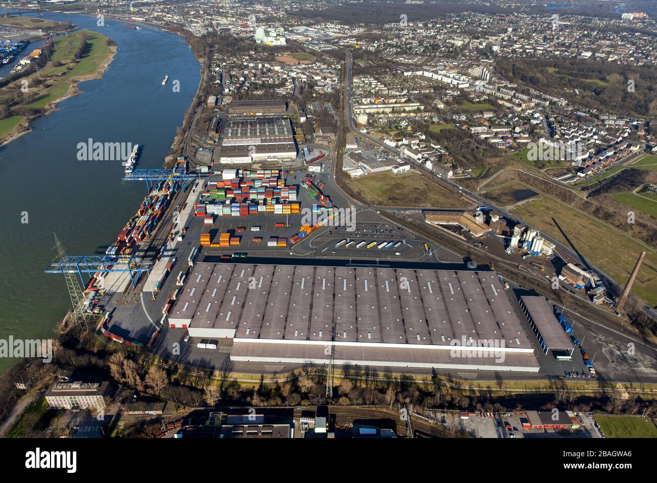 container terminal Rhein-Ruhr-Terminal in Duisburg, 12.03.2015, aerial view, Germany, North Rhine-Westphalia, Ruhr Area, Duisburg Stock Photo