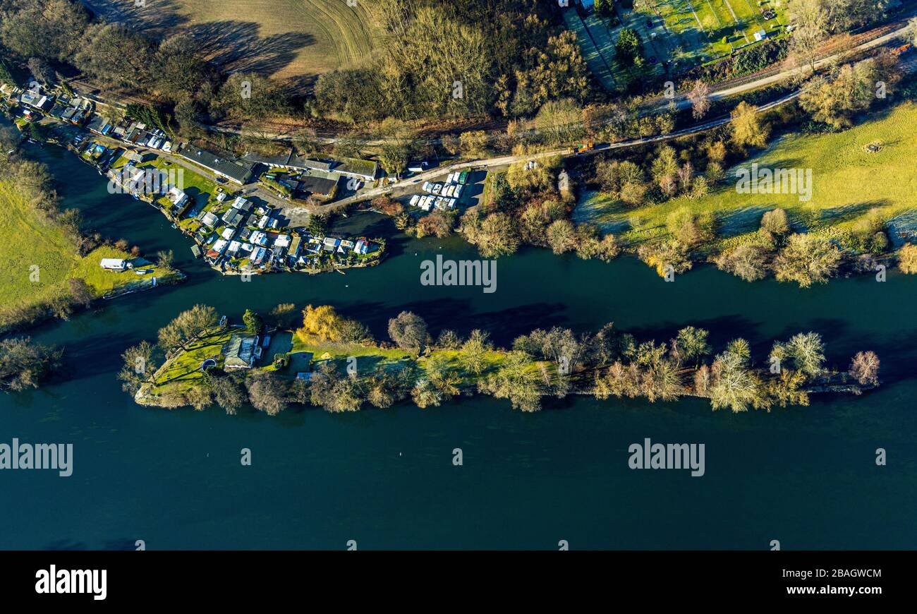 camp site Steger on the River Ruhr, district Bommern, 21.01.2020, aerial view, Germany, North Rhine-Westphalia, Ruhr Area, Witten Stock Photo