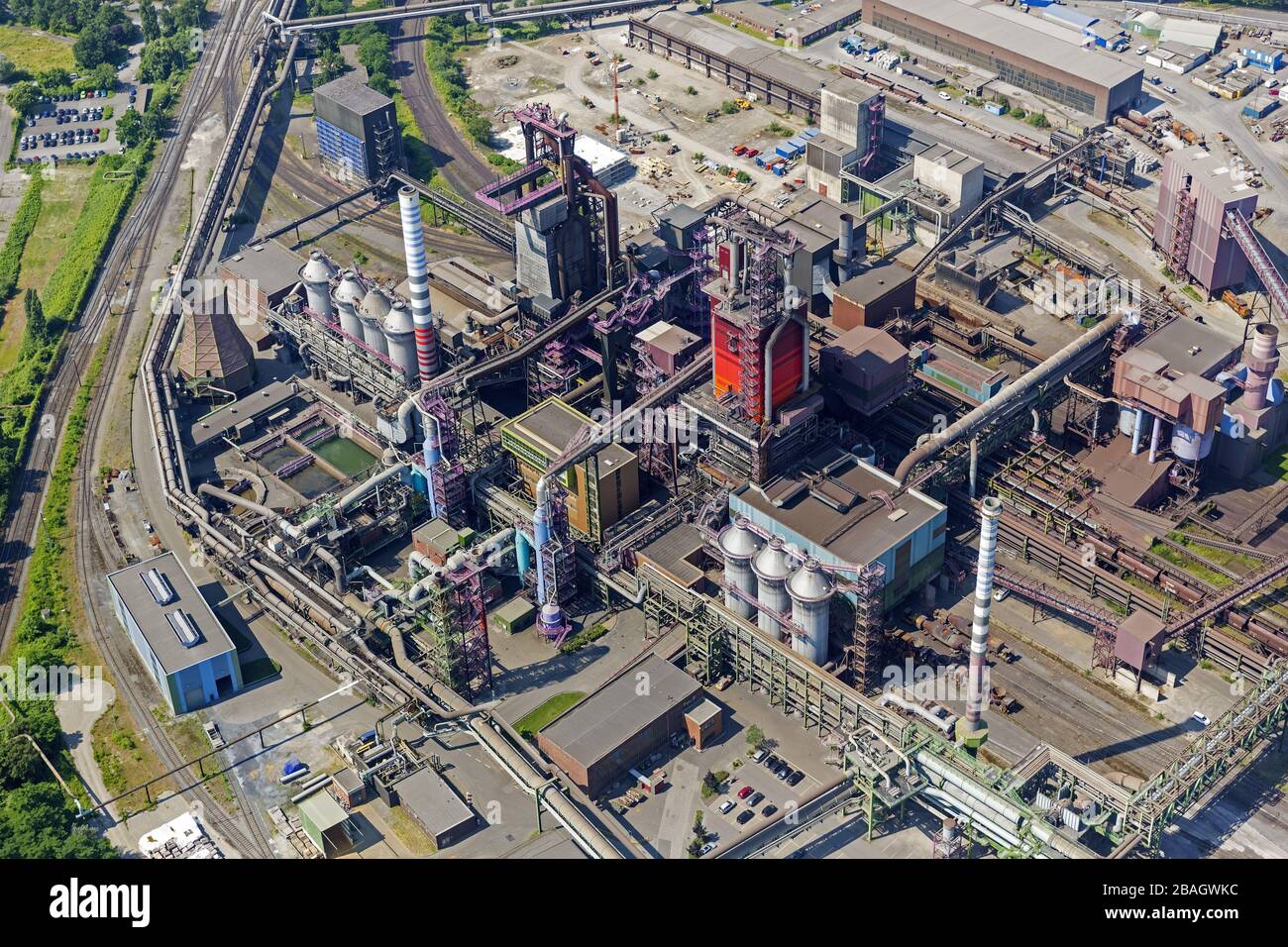 Industrial area Bruckhausen in Duisburg, 08.07.2013, aerial view, Germany, North Rhine-Westphalia, Ruhr Area, Duisburg Stock Photo