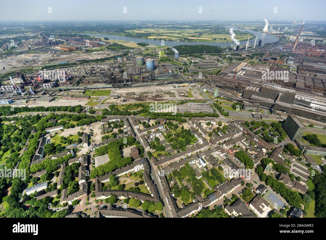 Industrial area Bruckhausen in Duisburg, 08.07.2013, aerial view, Germany, North Rhine-Westphalia, Ruhr Area, Duisburg Stock Photo