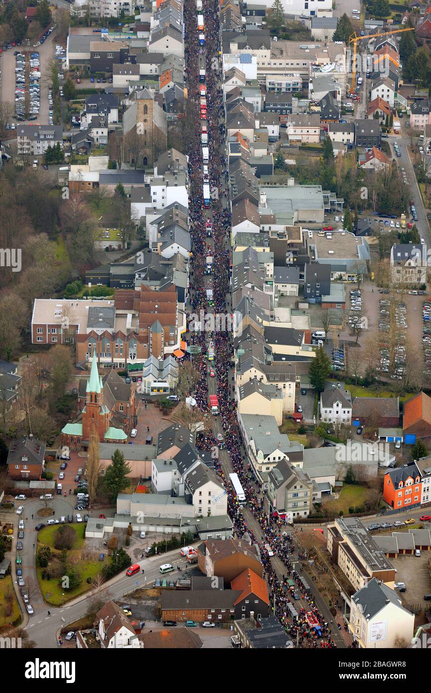 street carnival in Bochum-Linden, 20.02.2012, aerial view, Germany, North Rhine-Westphalia, Ruhr Area, Bochum Stock Photo