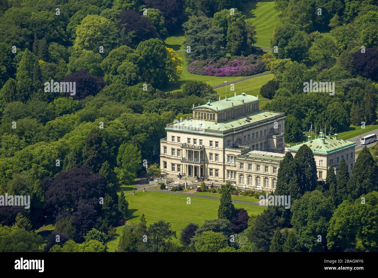, Villa Hugel in Essen-Bredeney, 16.05.2014, aerial view, Germany, North Rhine-Westphalia, Ruhr Area, Essen Stock Photo