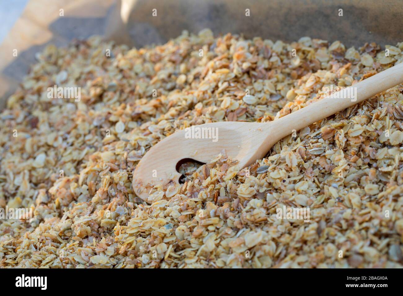 making bird seed with cereal and oil, series picture 4/4 Stock Photo