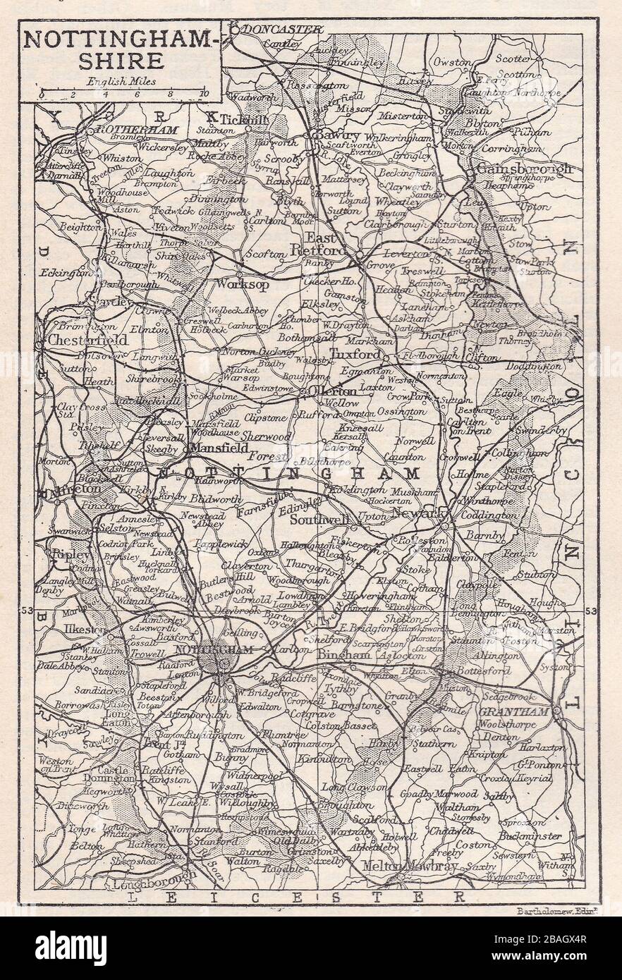 Vintage map of Nottinghamshire 1900s Stock Photo