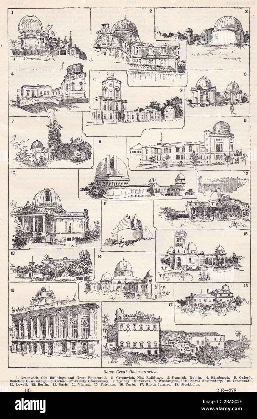 Vintage diagrams of Great Observatories Around the World 1900s Stock ...