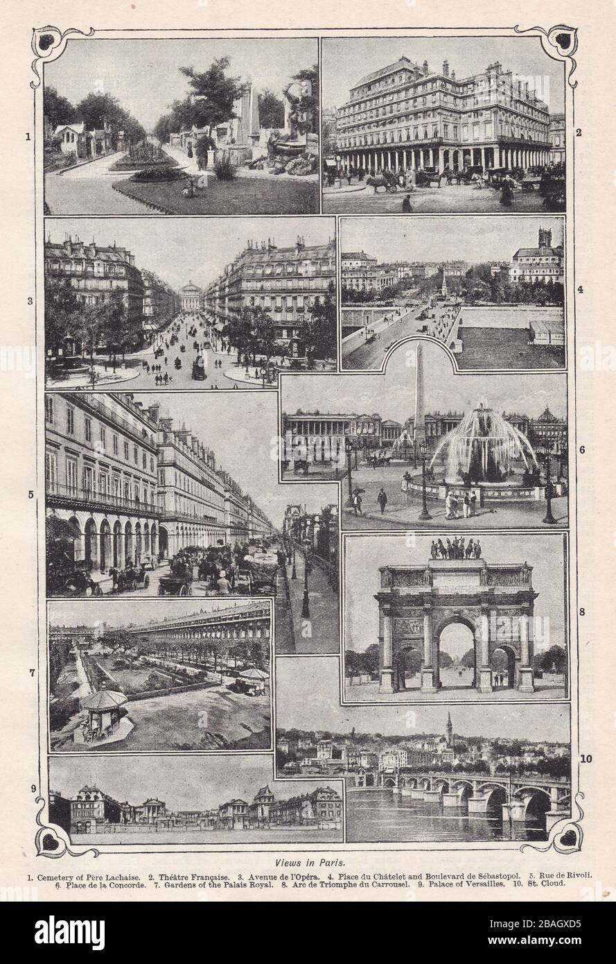 Vintage black and white photos of Views in Paris 1900s. Stock Photo