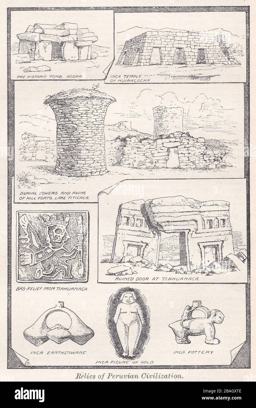 Vintage illustrations of Relics of Peruvian Civilization. Stock Photo