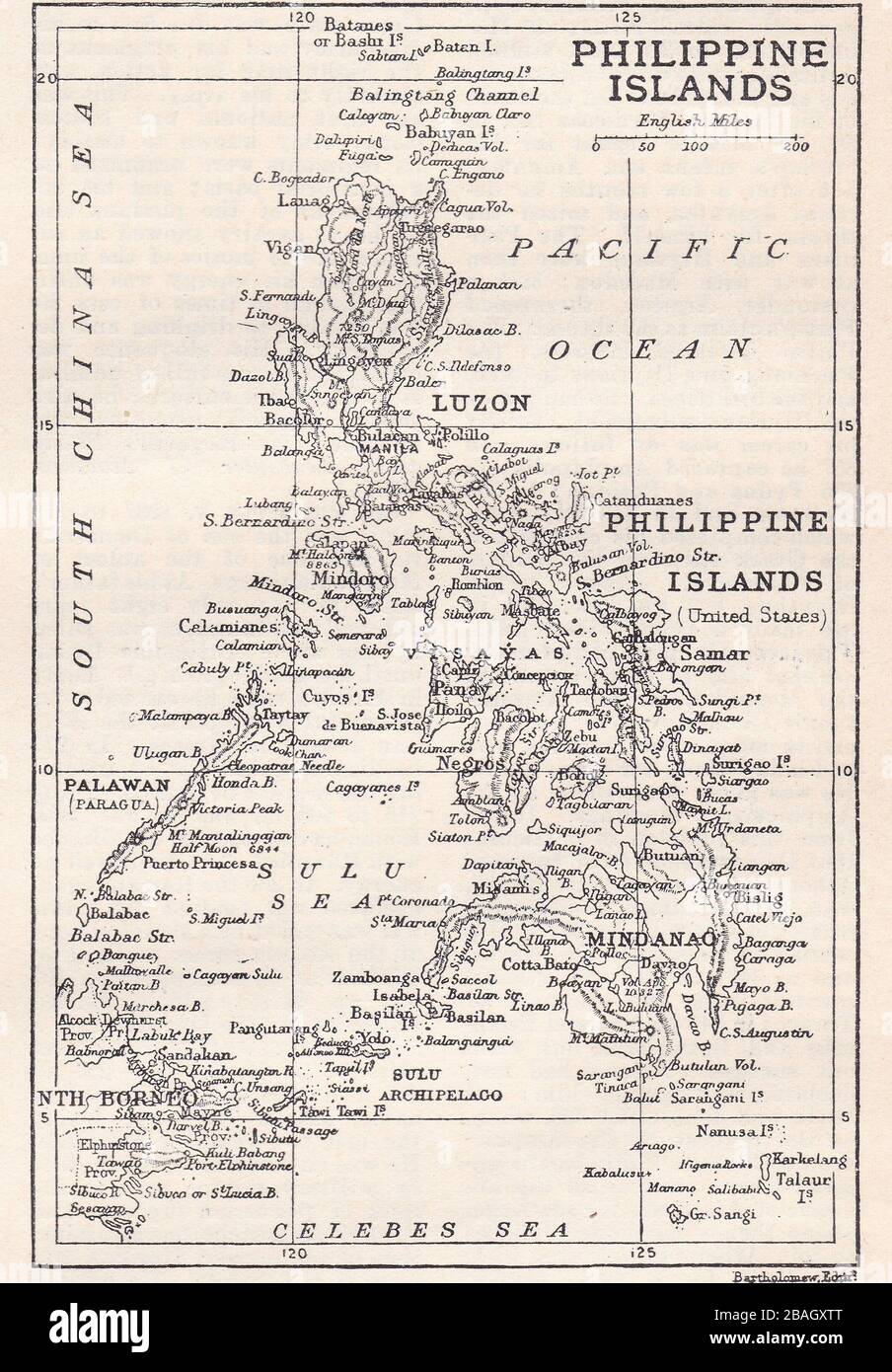 Vintage map of the Philippine Islands 1900s. Stock Photo