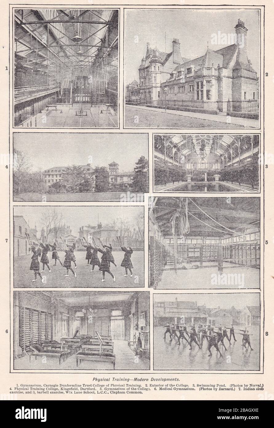 Vintage black and white photos of Physical Training - Modern Developments 1900s. Stock Photo