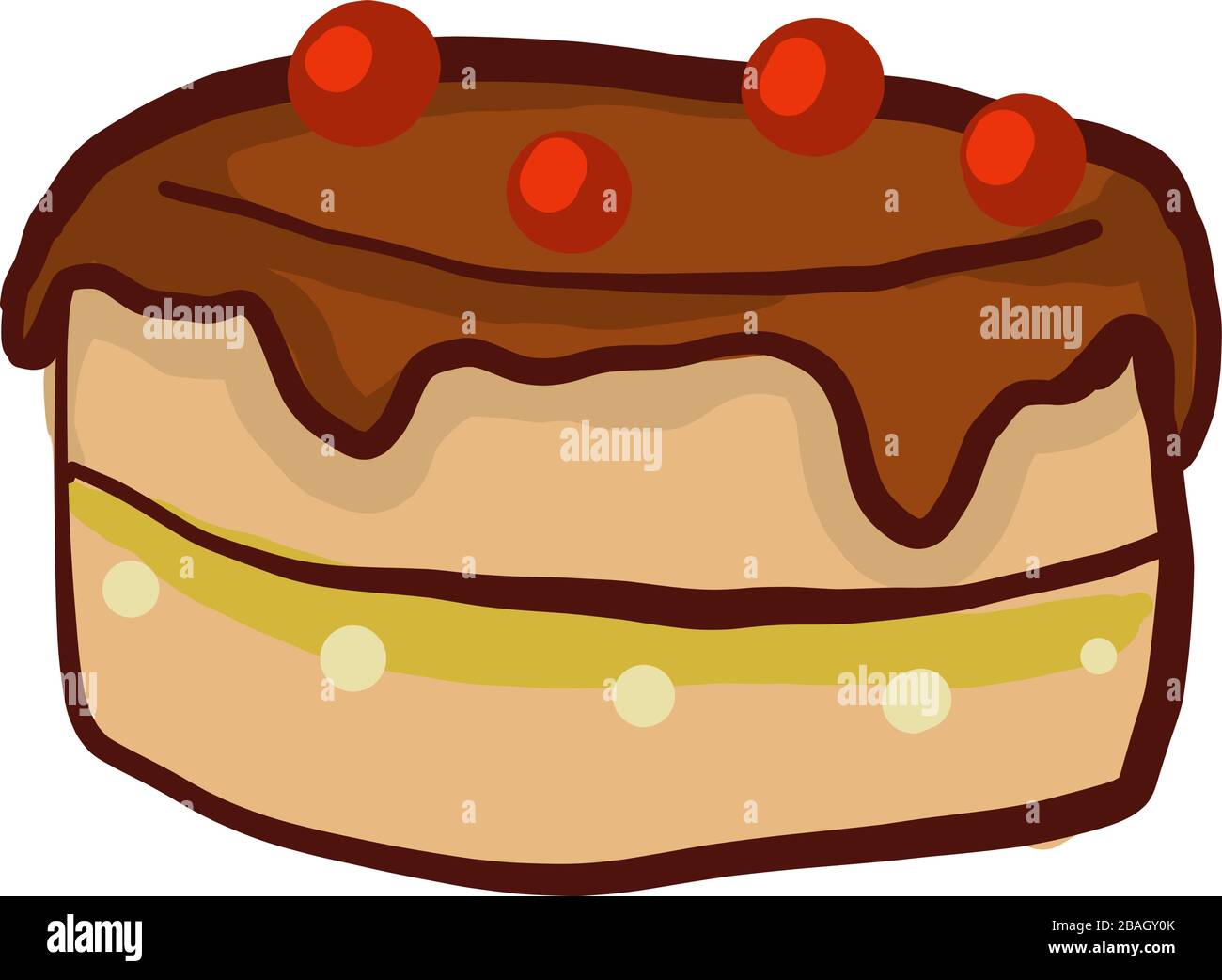 Round Chocolate Cake, Illustration, Vector On White Background Stock 