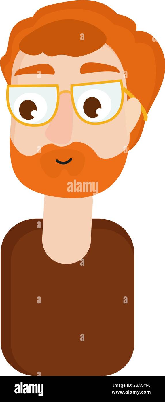 Man with glasses, illustration, vector on white background Stock Vector