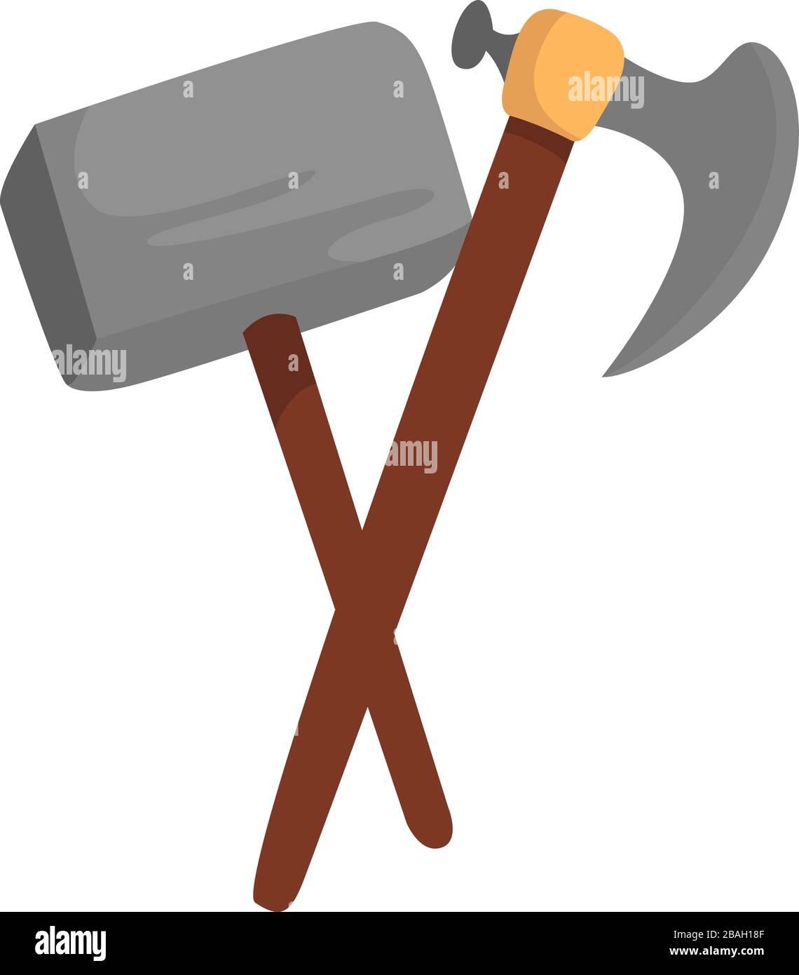 Hammer and ax, illustration, vector on white background Stock Vector