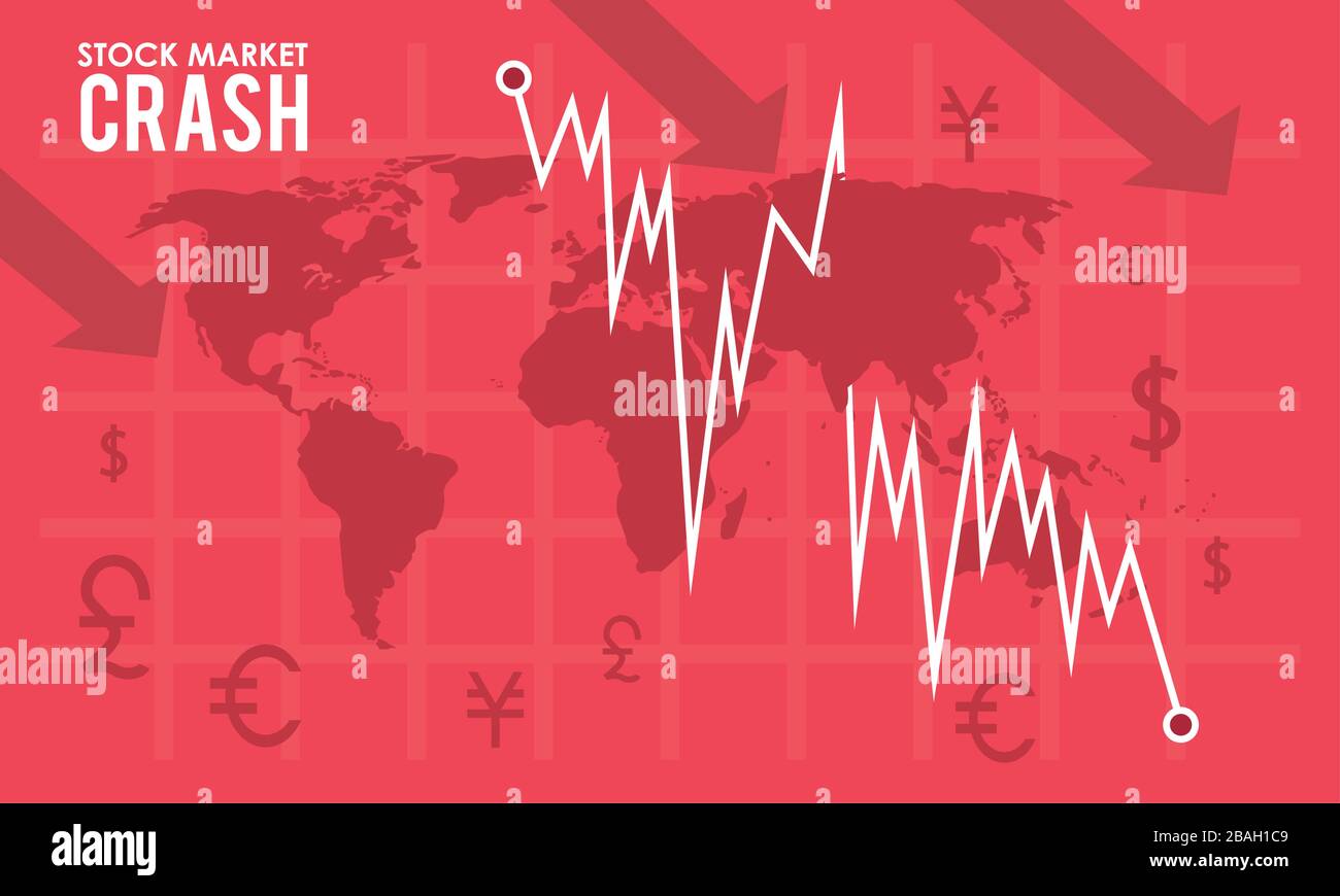 stock market crash with earth maps and infographic Stock Vector Image