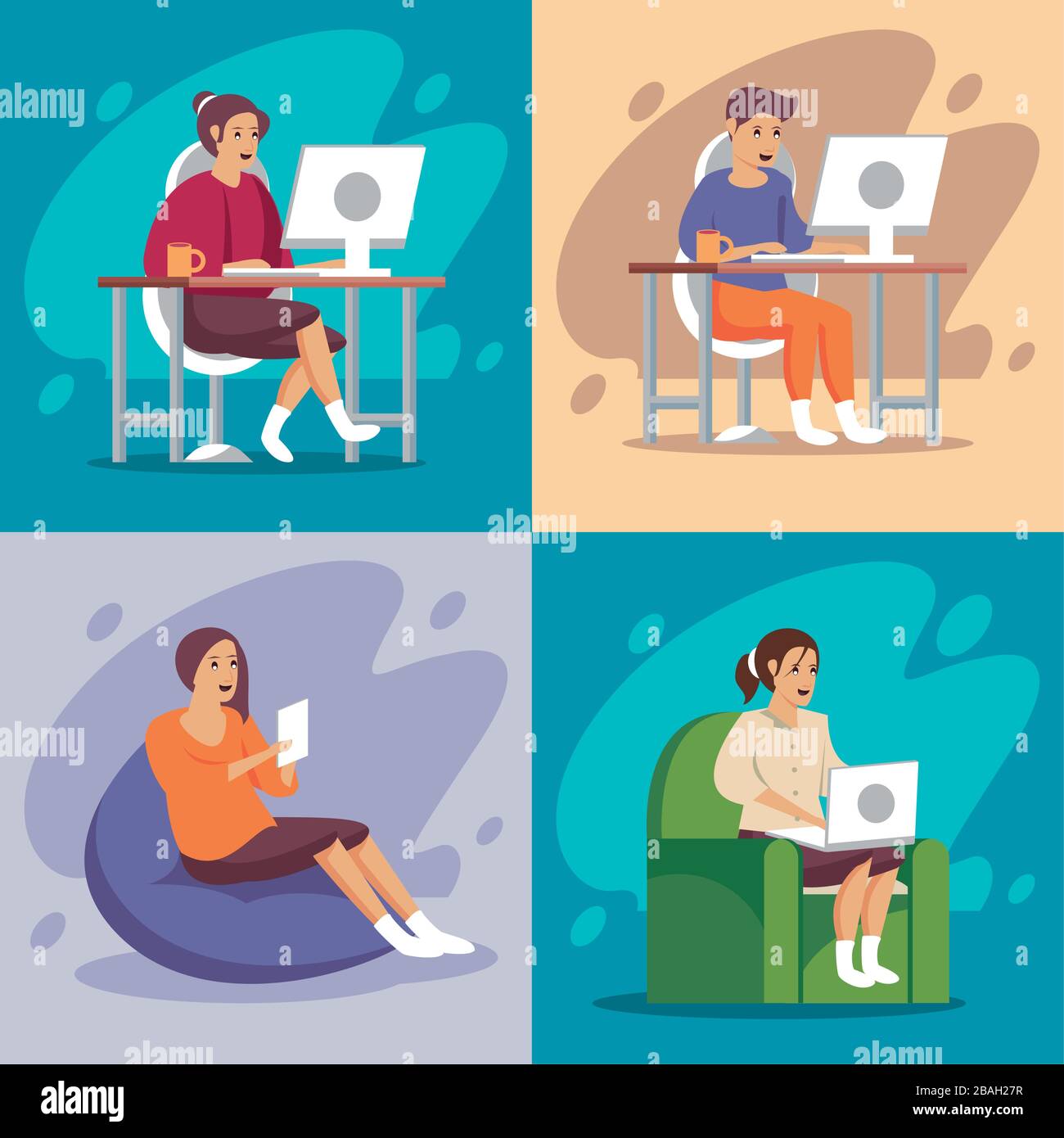 Boy using computer at home Stock Vector Images - Alamy