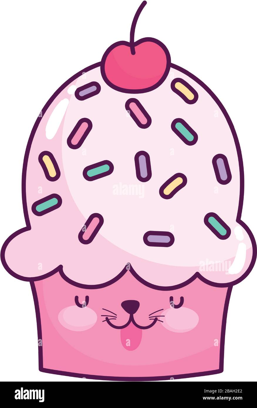 cute food cupcake with fruit sweet dessert kawaii cartoon vector ...