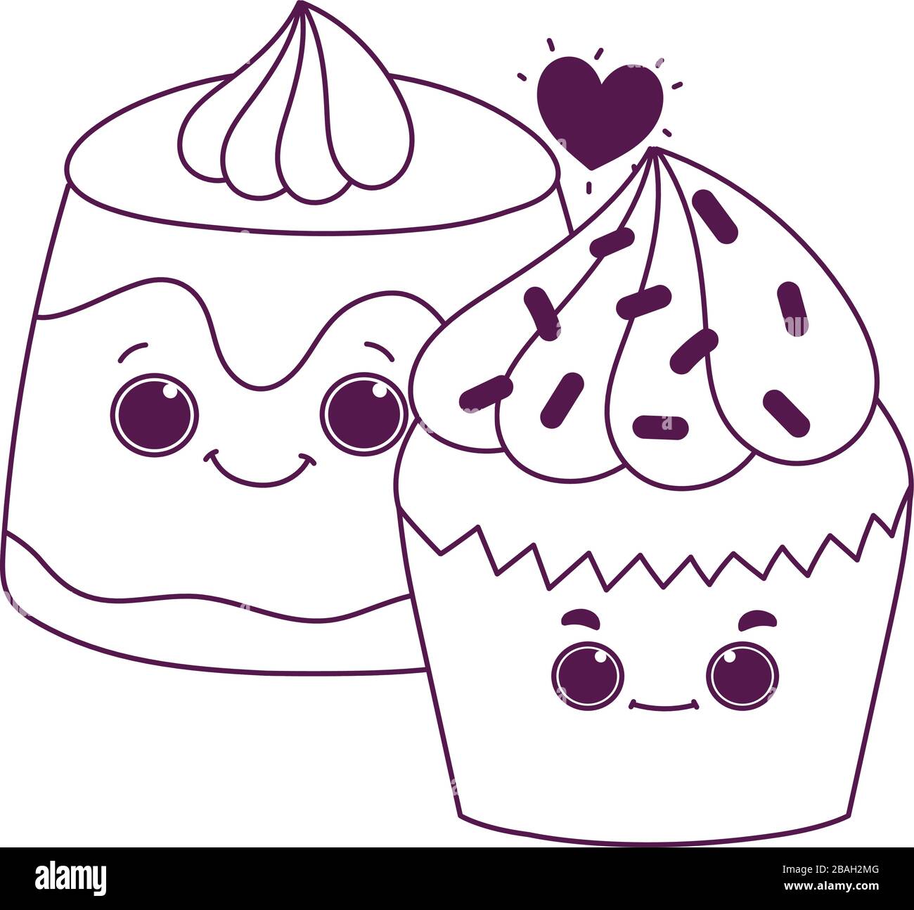 cute food cupcake and jelly sweet dessert pastry cartoon vector ...