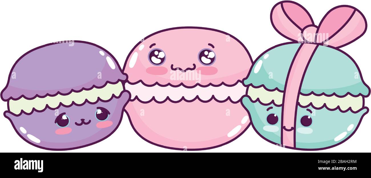 cute food adorables macarons sweet dessert pastry cartoon vector ...