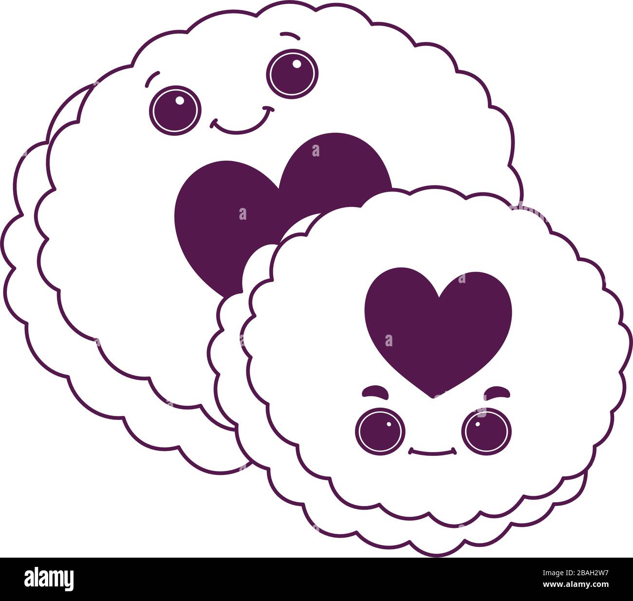 cute food cookies with hearts love sweet dessert kawaii cartoon vector ...