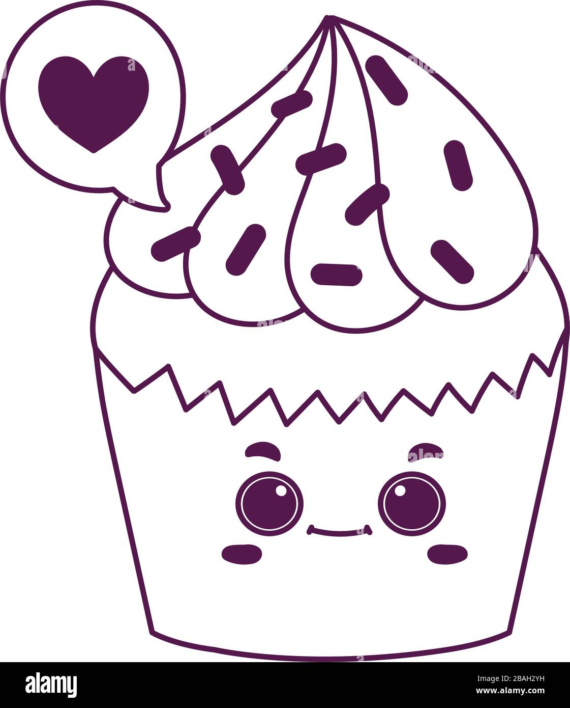 cute food cupcake love heart sweet dessert pastry cartoon vector ...