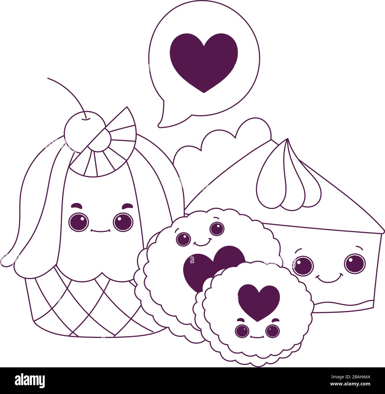 cute food cupcake cake and cookies sweet dessert pastry cartoon vector ...