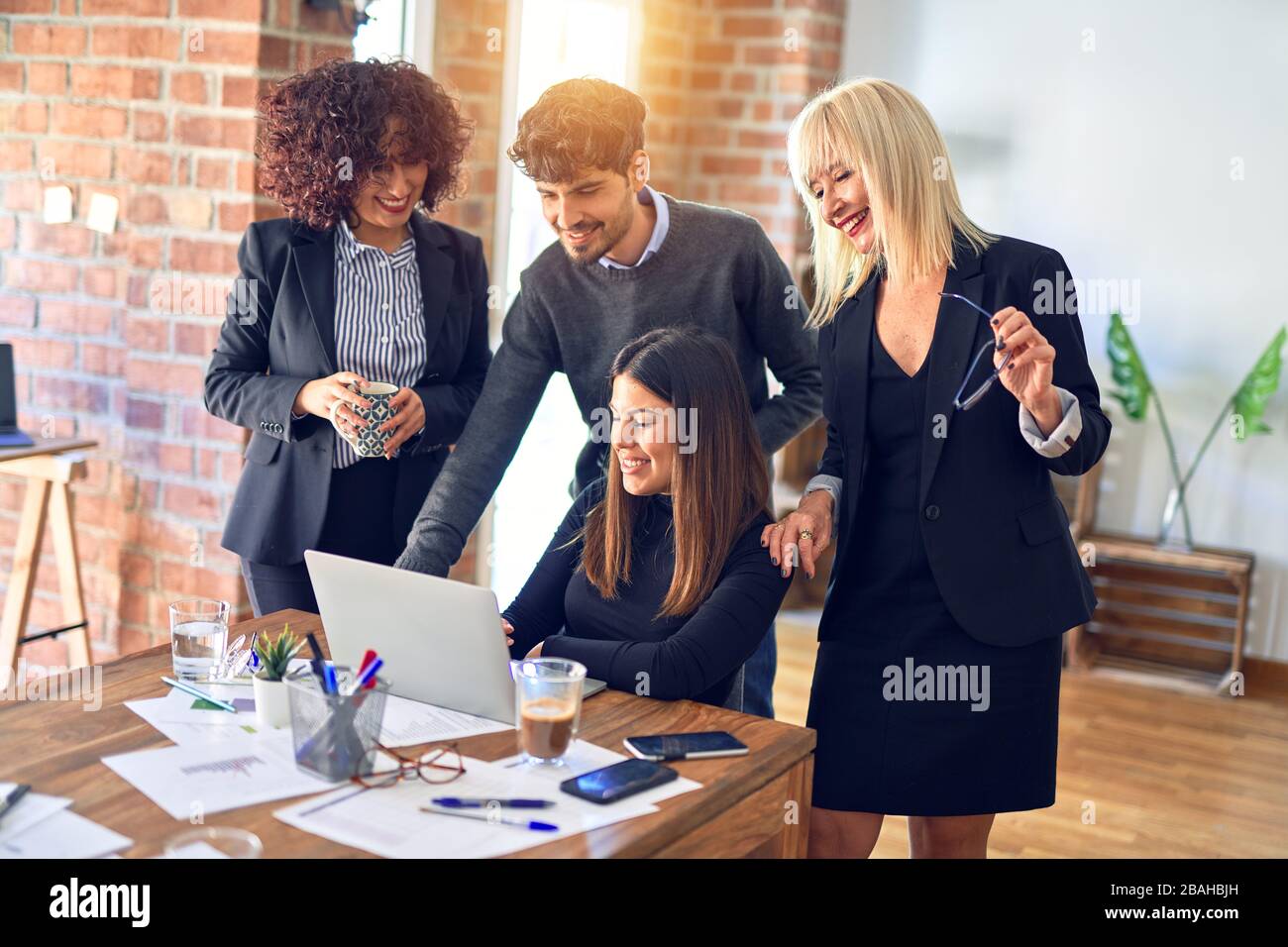 Working Smiling Group of business workers smiling happy and confident. Working together ...