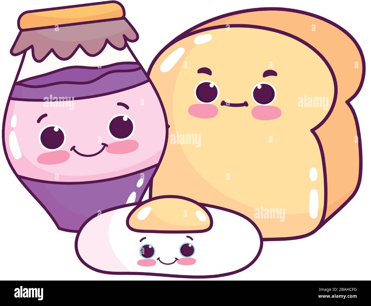 cute food fried egg bread and jar with jam sweet dessert pastry cartoon ...