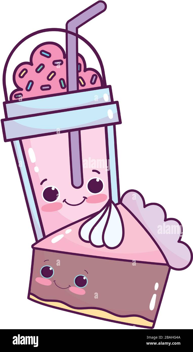 Cute Food Chocolate Cake And Smoothie Cup Sweet Dessert Pastry Cartoon Vector Illustration Isolated Design Stock Vector Image Art Alamy