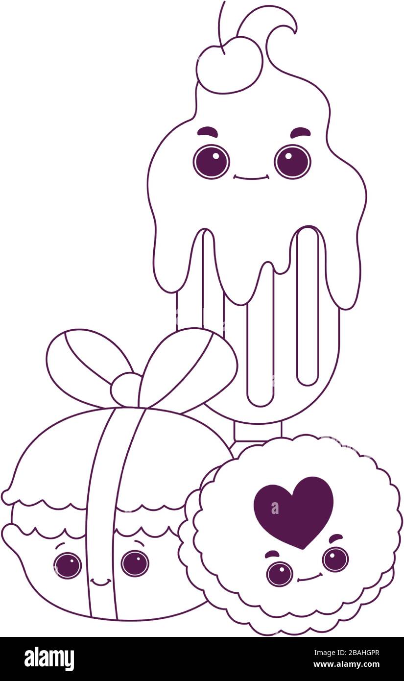cute food ice cream macaroons and cookie sweet dessert pastry cartoon ...
