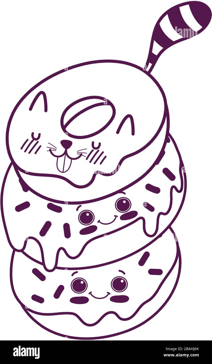 cute food donuts kawaii sweet dessert pastry cartoon vector ...