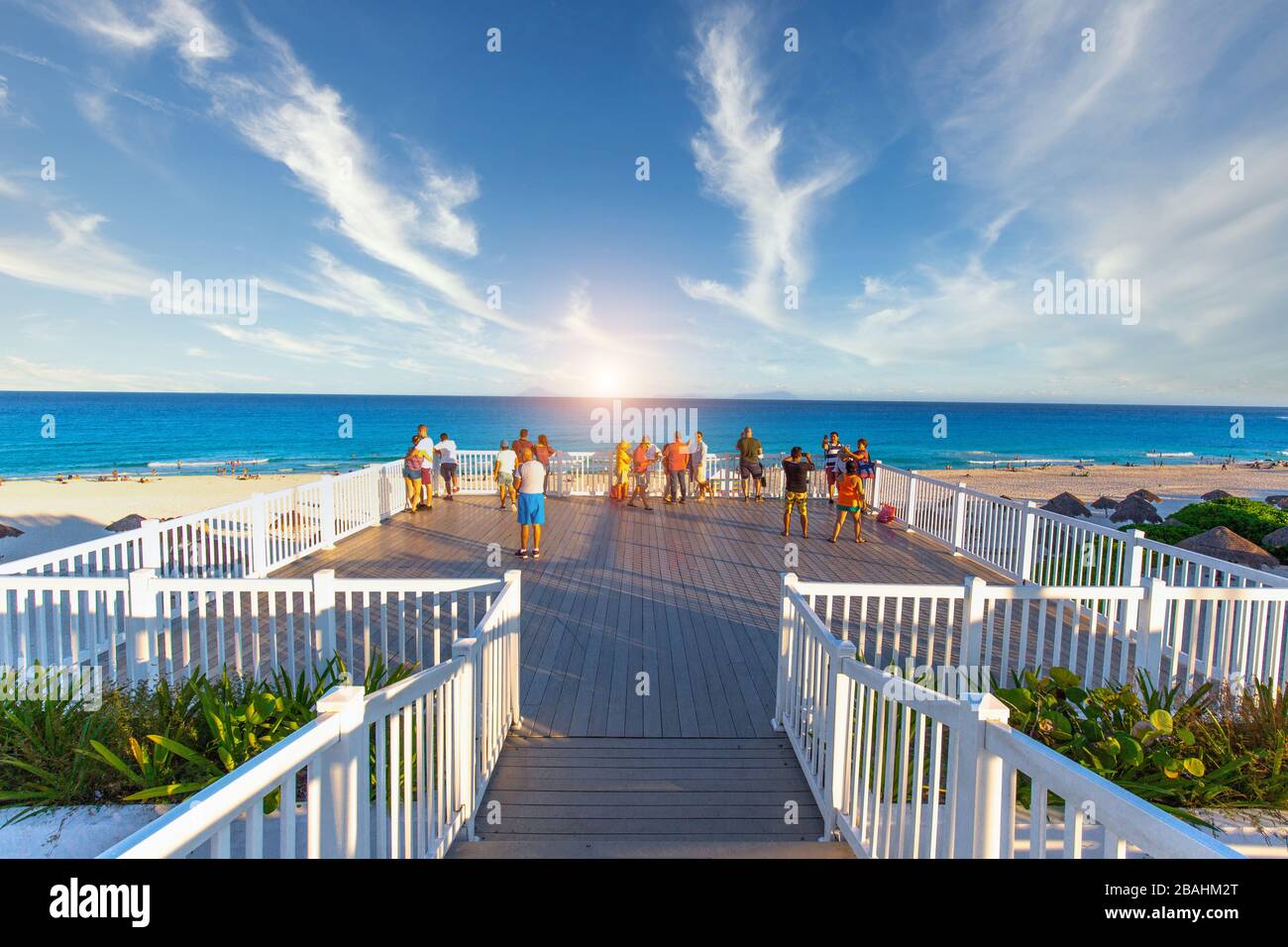 Cancun, Mexico - 20 March, 2020: Playa Delfines (Dolphin Beach) nicknamed El Mirador (The Lookout) – one of the most scenic public beaches in Riviera Stock Photo