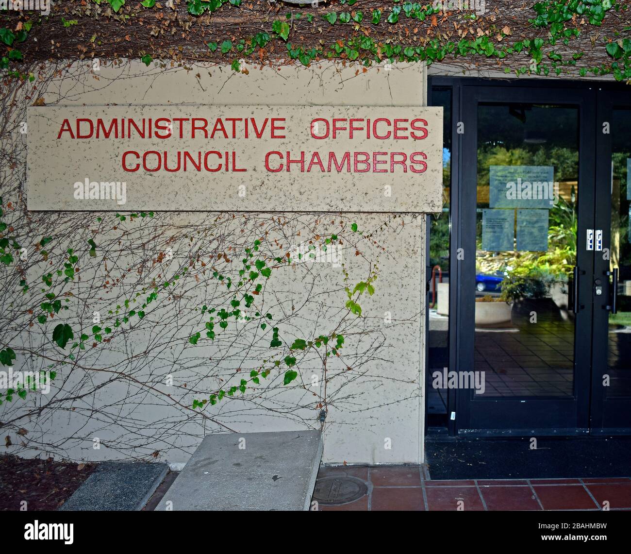 Union City Administrative Offices and City Council Chambers sign, California Stock Photo